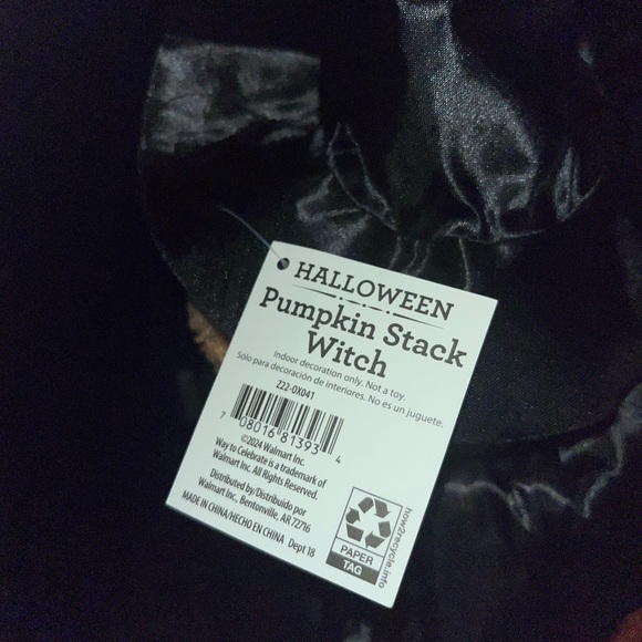 New Halloween Orange Plush Pumpkin Stack Witch Decor, 17 In, By Way To Celebrate - Picture 5 of 5